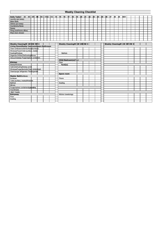 Weekly Cleaning Checklist Template Printable pdf
