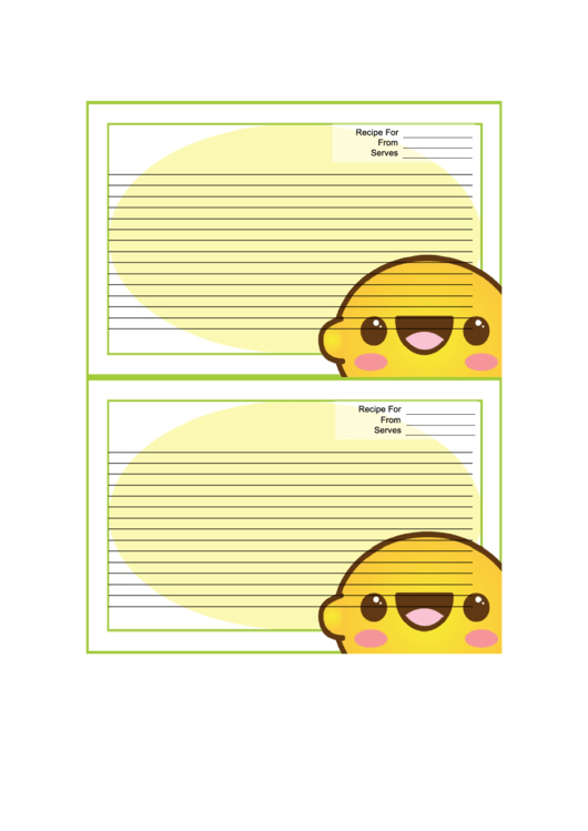 Kawaii Lemon Recipe Card 4x6 Printable pdf