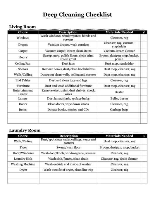 Deep Cleaning Checklist printable pdf download