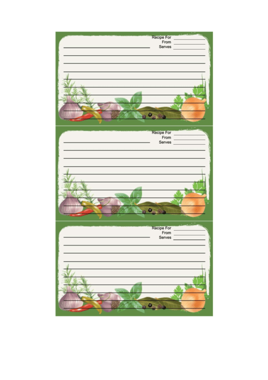Herbs Green Recipe Card Template Printable pdf