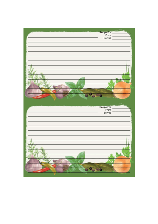 Herbs Green Recipe Card 4x6 Template Printable pdf