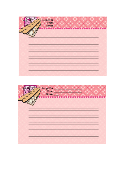French Lined 4x6 Recipe Card Template Printable pdf
