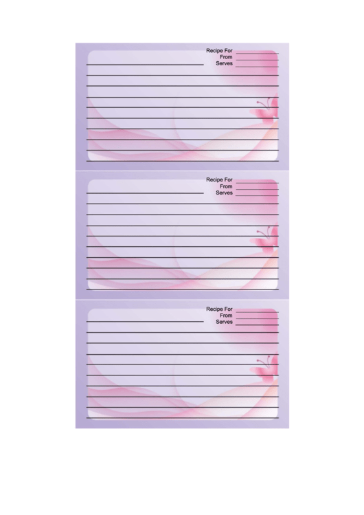 Purple Butterfly Recipe Card Template Printable pdf