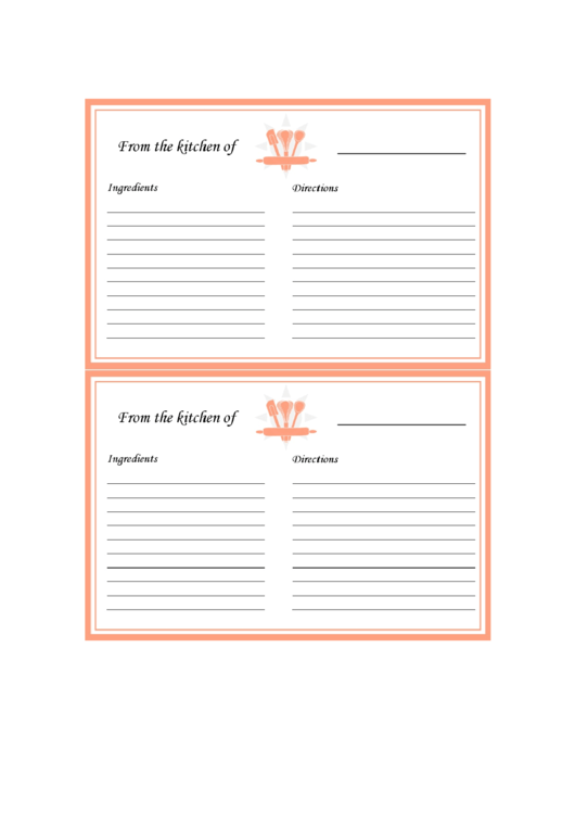 From The Kitchen Recipe Card Template Printable pdf