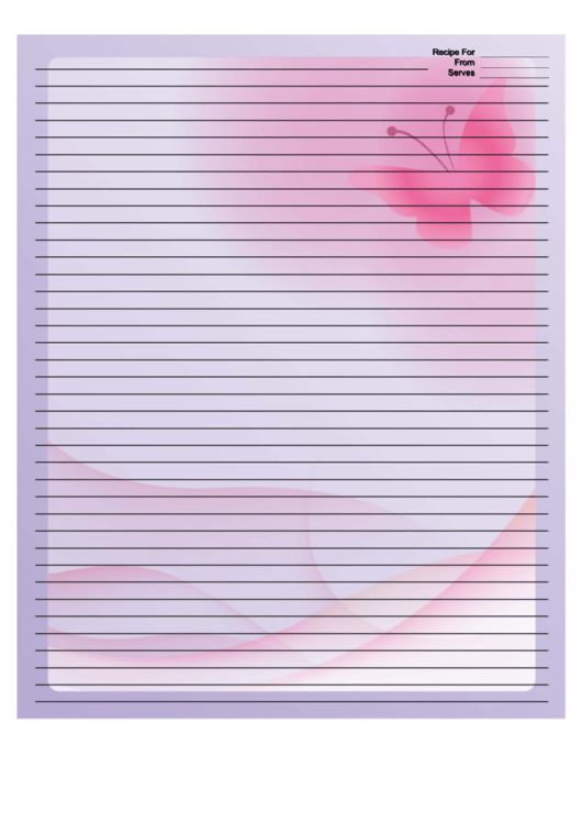 Purple Butterfly Recipe Card 8x10 Printable pdf