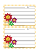 Flowers Yellow Gingham Recipe Card Template 4x6