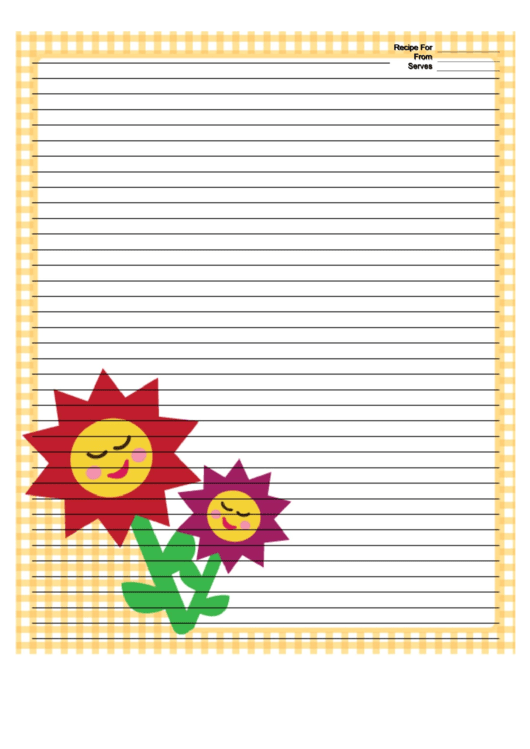 Flowers Yellow Gingham Recipe Card 8x10 Printable pdf