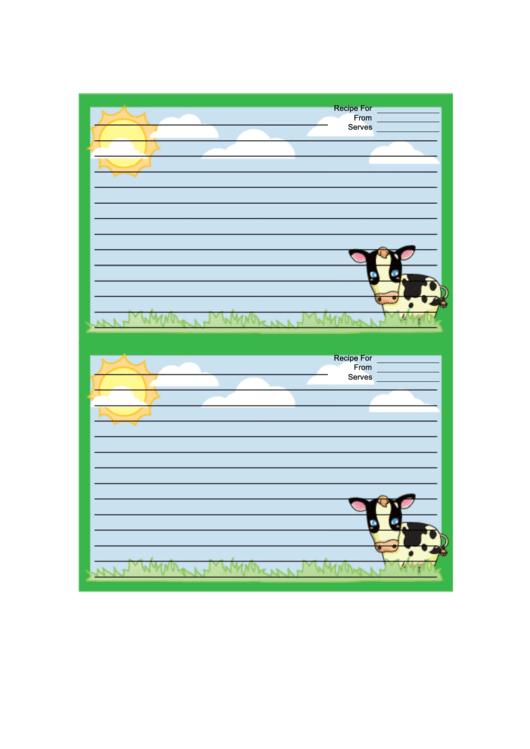 Cows Green Recipe Card 4x6 Printable pdf