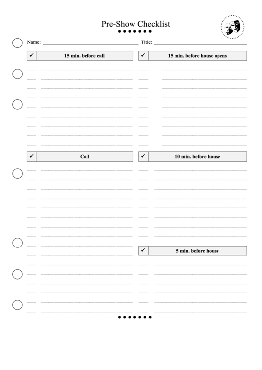 Pre-Show Checklist Printable pdf