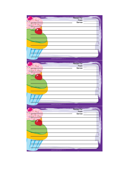 Cupcakes Purple Recipe Card Template Printable pdf