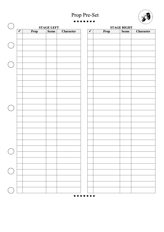 Prop Pre-Set Checklist Printable pdf
