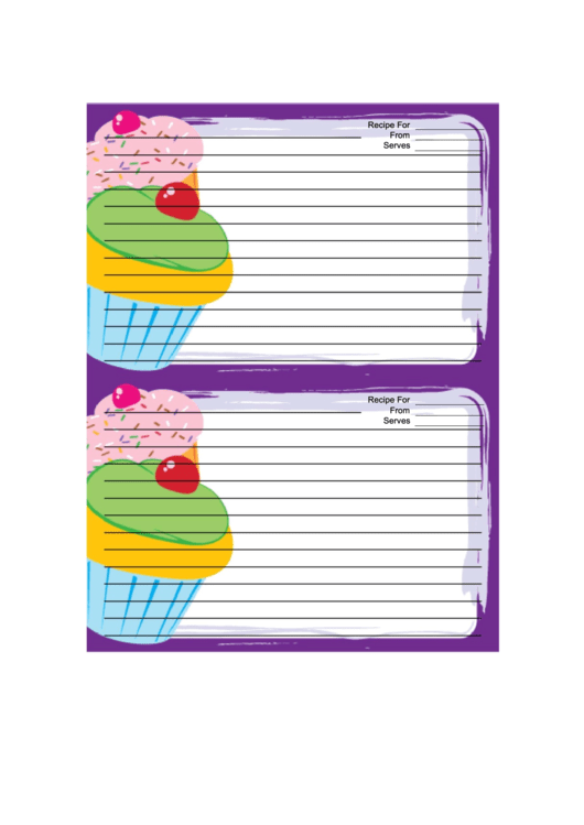 Cupcakes Purple Recipe Card Template 4x6 Printable pdf