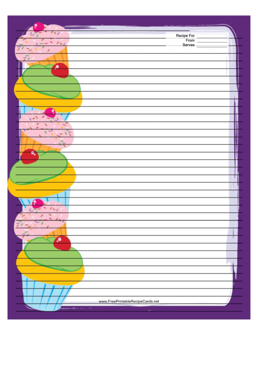 Cupcakes Purple Recipe Card 8x10 Printable pdf