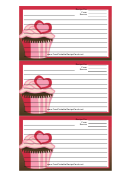 Pink Heart Cupcake Red Recipe Card Template