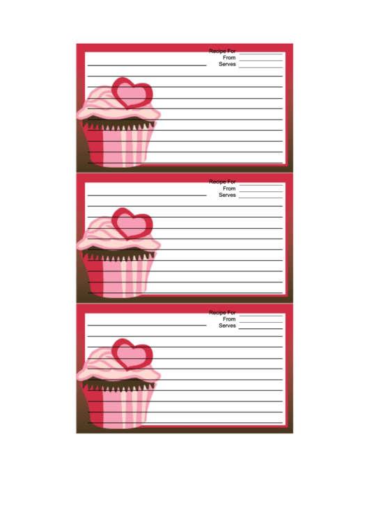 Pink Heart Cupcake Red Recipe Card Template Printable pdf