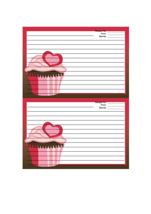 Pink Heart Cupcake Red Recipe Card 4x6 Printable pdf