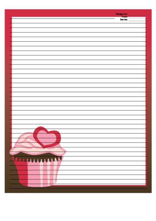 Pink Heart Cupcake Red Recipe Card 8x10 Printable pdf