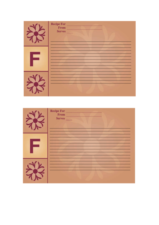 Alphabet - F 4x6 - Lined Recipe Card Template Printable pdf