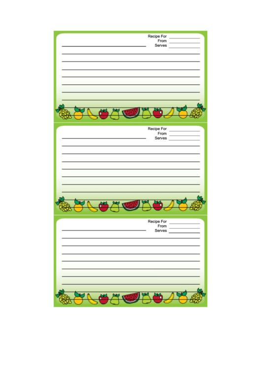 Colorful Fruit Green Recipe Card Template Printable pdf