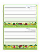Colorful Fruit Green Recipe Card 4x6