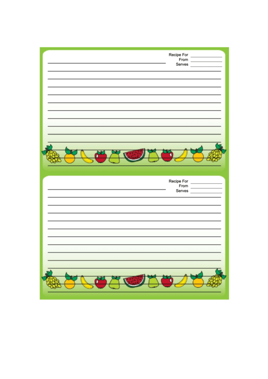 Colorful Fruit Green Recipe Card 4x6 Printable pdf