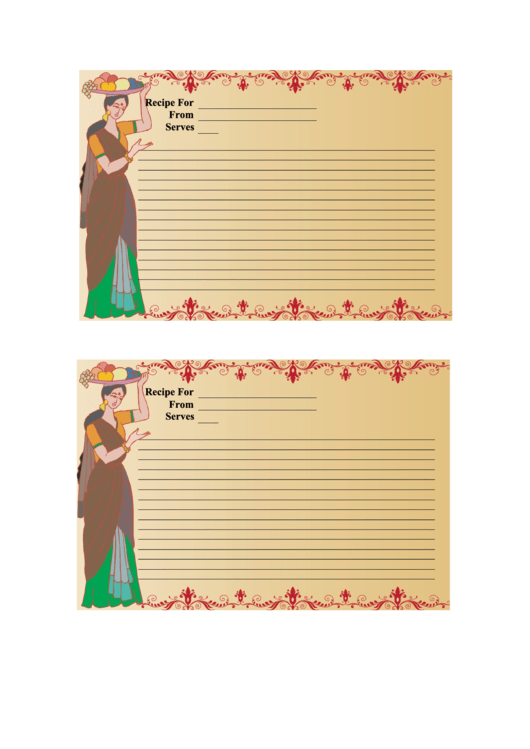 Indian Lined 4x6 Recipe Card Template Printable pdf