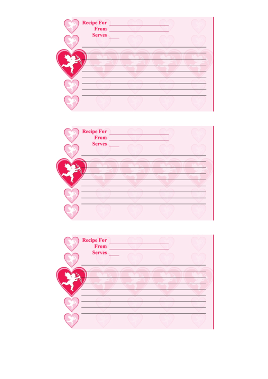 Valentine 3x5 Lined Recipe Card Template - Pink