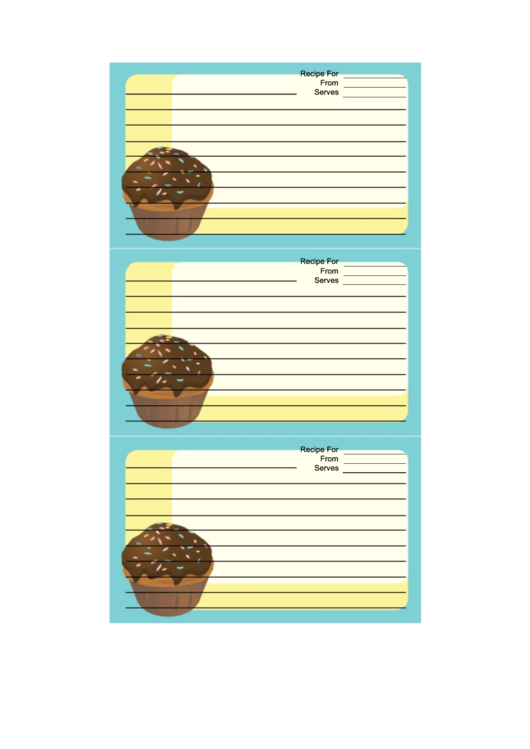 Cupcake Sprinkles Blue Recipe Card Template printable pdf download