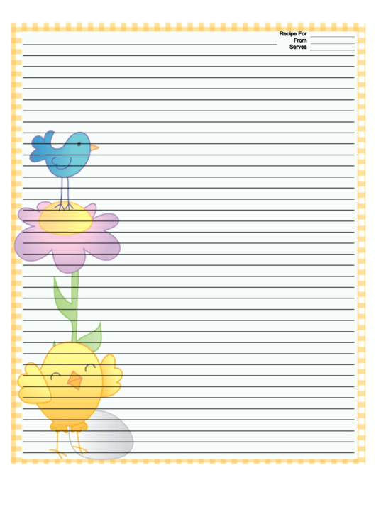 Bird Flower Yellow Gingham Recipe Card 8x10 Printable pdf