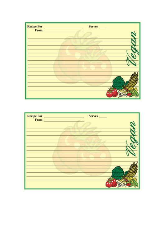 Vegan Recipe Card Template Printable pdf