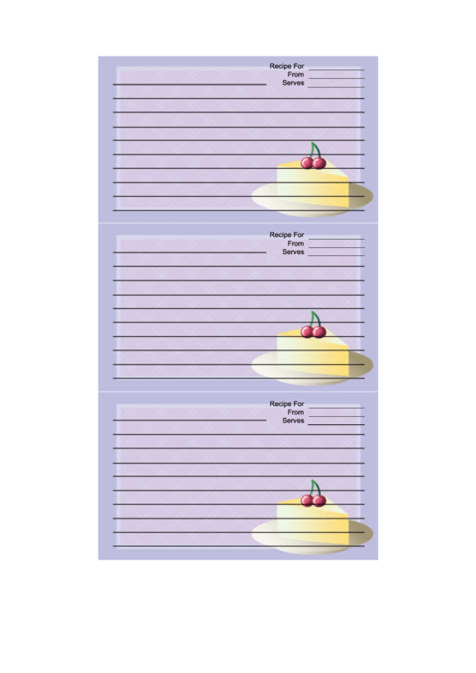 Cheesecake Cherries Purple Recipe Card Template Printable pdf