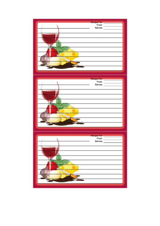 Red Wine Cheese Recipe Card Template Printable pdf