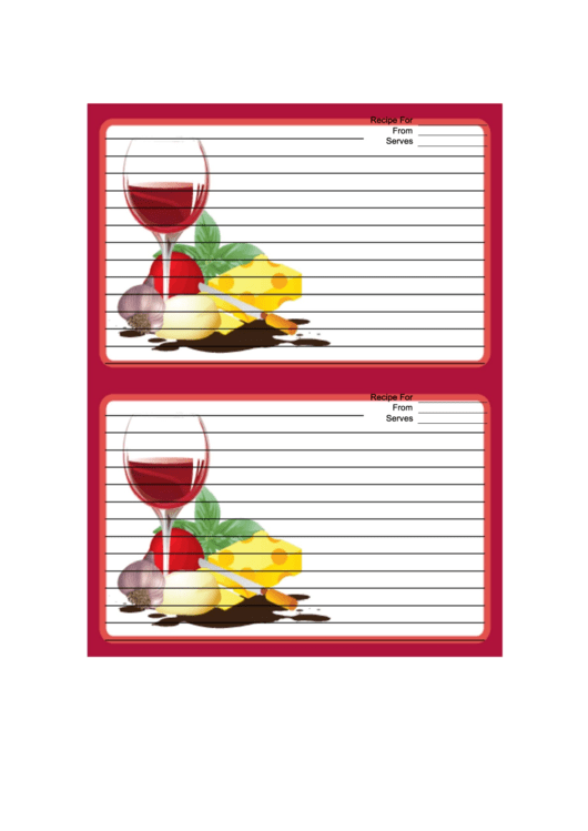 Red Wine Cheese Recipe Card 4x6 Template Printable pdf