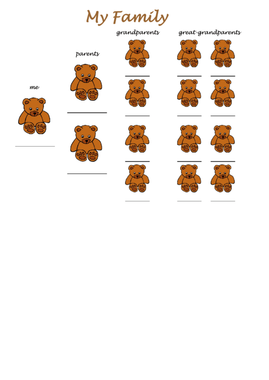 Three Generation Family Tree Template - Teddy Bears Printable pdf
