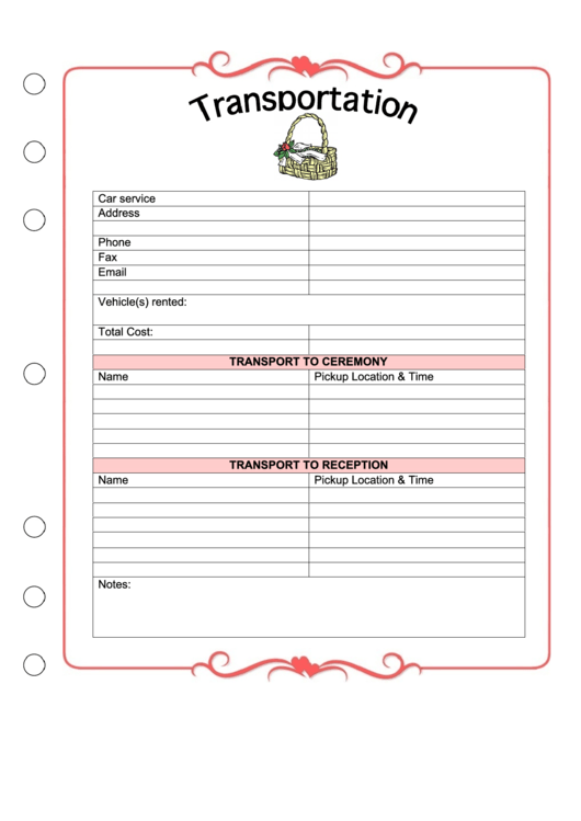 Wedding Planner Transportation Printable pdf