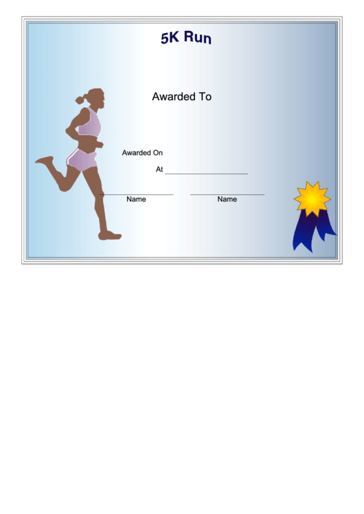 5k Participant Certificate Female Printable pdf