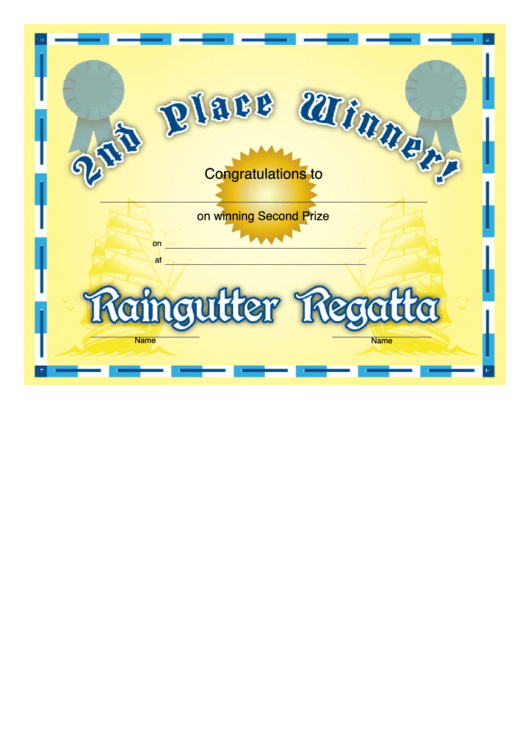 Raingutter Regatta - 2nd Place Certificate Printable pdf