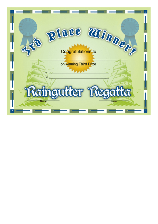 Raingutter Regatta 3rd Place Certificate Printable pdf