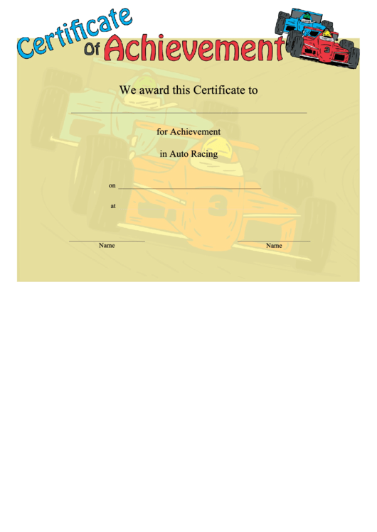 Auto Racing Achievement Certificate Template Printable pdf