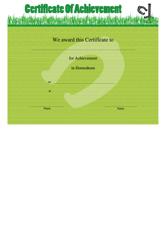 Horseshoes Achievement Certificate Template Printable pdf