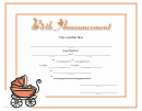 Birth Announcement Certificate Template - Orange Crib
