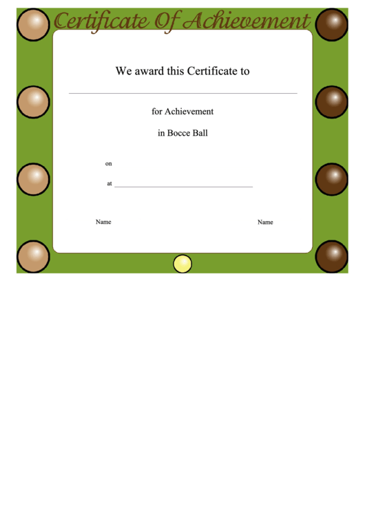 Bocce Ball Achievement Certificate Template Printable pdf