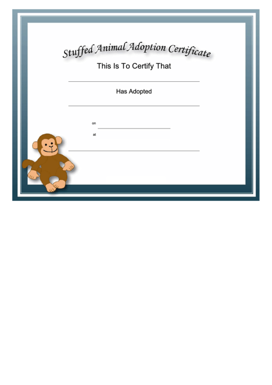 Adoption Certificate Stuffed Animal Monkey Certificate Template Printable pdf
