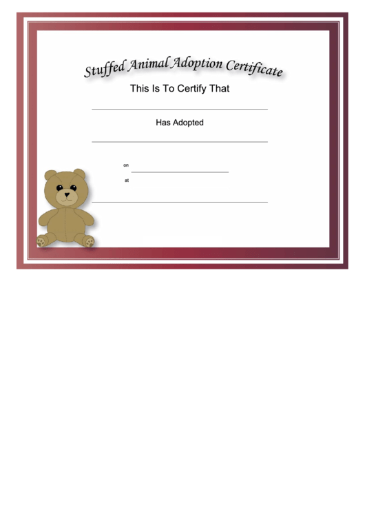 Adoption Certificate Stuffed Animal Bear Certificate Template Printable pdf
