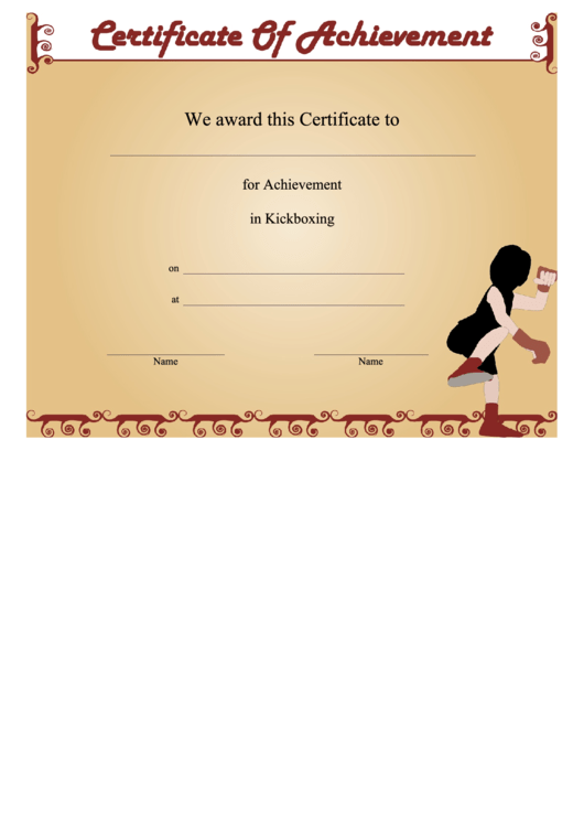 Kickboxing Achievement Certificate Template Printable pdf