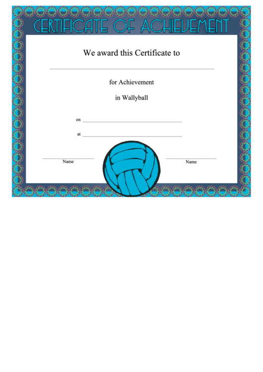 Wallyball Achievement Certificate Template Printable pdf