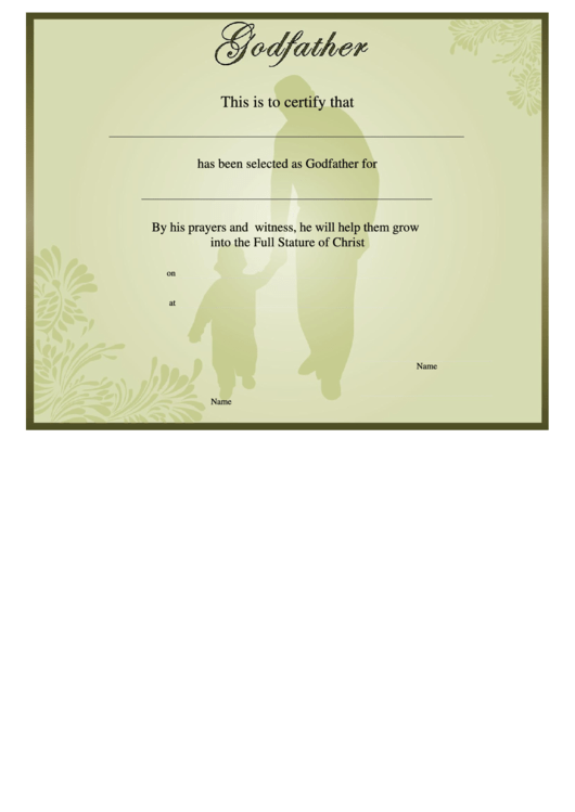 Godfather Certificate Template Printable pdf