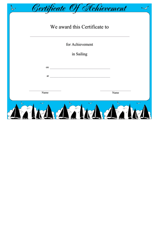 Sailing Achievement Certificate Template Printable pdf