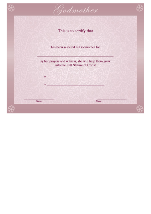 Godmother Certificate Template Printable pdf