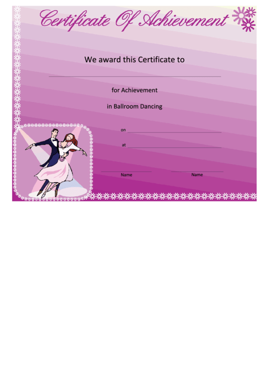 Ballroom Dancing Achievement Certificate Template Printable pdf